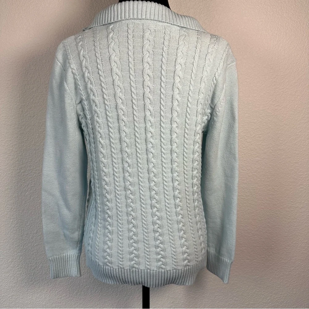 Talbots Cotton Cable Knit‎ Collared Sweater Light Blue Size M